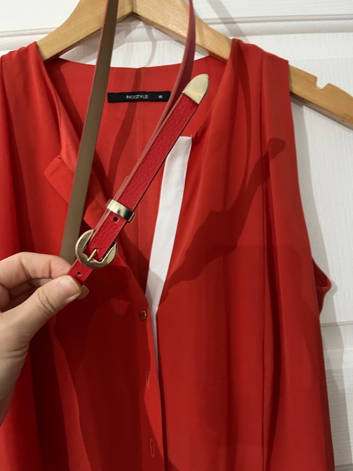 Kolsuz Kırmızı Uzun Elbise - Görsel 4