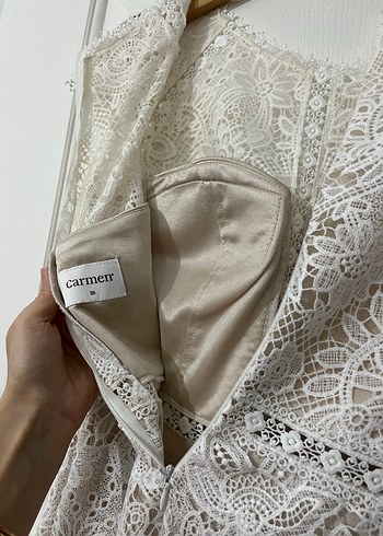 Dantel Detaylı Beyaz Uzun Abiye Elbise - Görsel 5