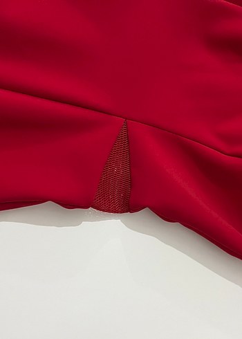Kırmızı Drapeli Midi Kadın Abiye Elbise - Görsel 3