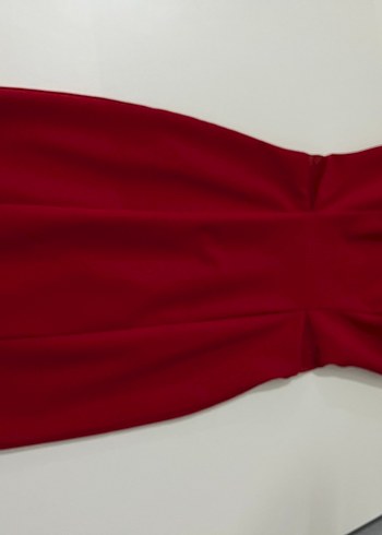 Kırmızı Drapeli Midi Kadın Abiye Elbise - Görsel 2