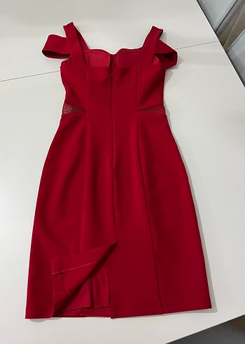 Kırmızı Drapeli Midi Kadın Abiye Elbise - Görsel 5