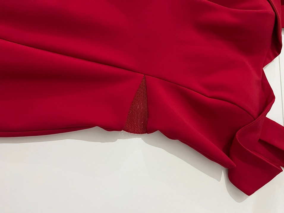 Kırmızı Drapeli Midi Kadın Abiye Elbise - Görsel 3