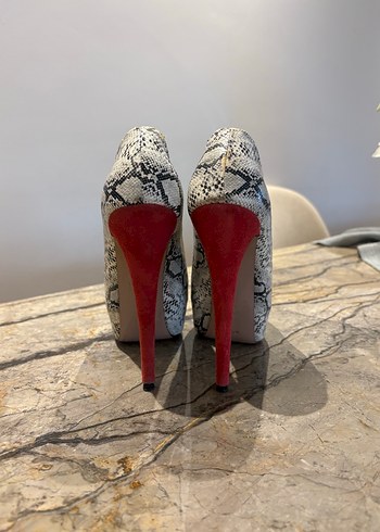 Kırmızı Platform Topuklu Yılan Desenli Kadın Stiletto - Görsel 2