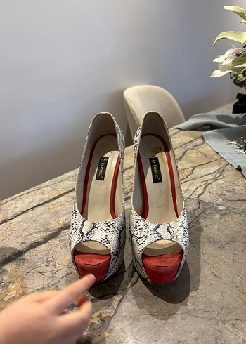 Kırmızı Platform Topuklu Yılan Desenli Kadın Stiletto - Görsel 5