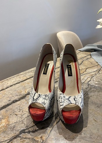 Kırmızı Platform Topuklu Yılan Desenli Kadın Stiletto - Görsel 4