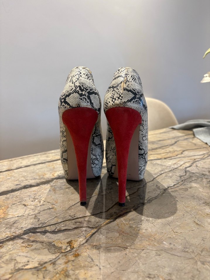 Kırmızı Platform Topuklu Yılan Desenli Kadın Stiletto - Görsel 2