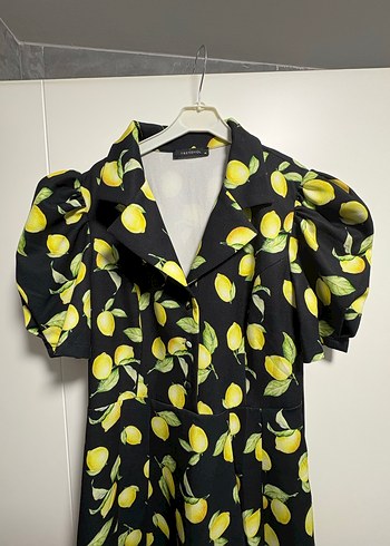 Sarı Baskılı Midi Elbise - Görsel 3