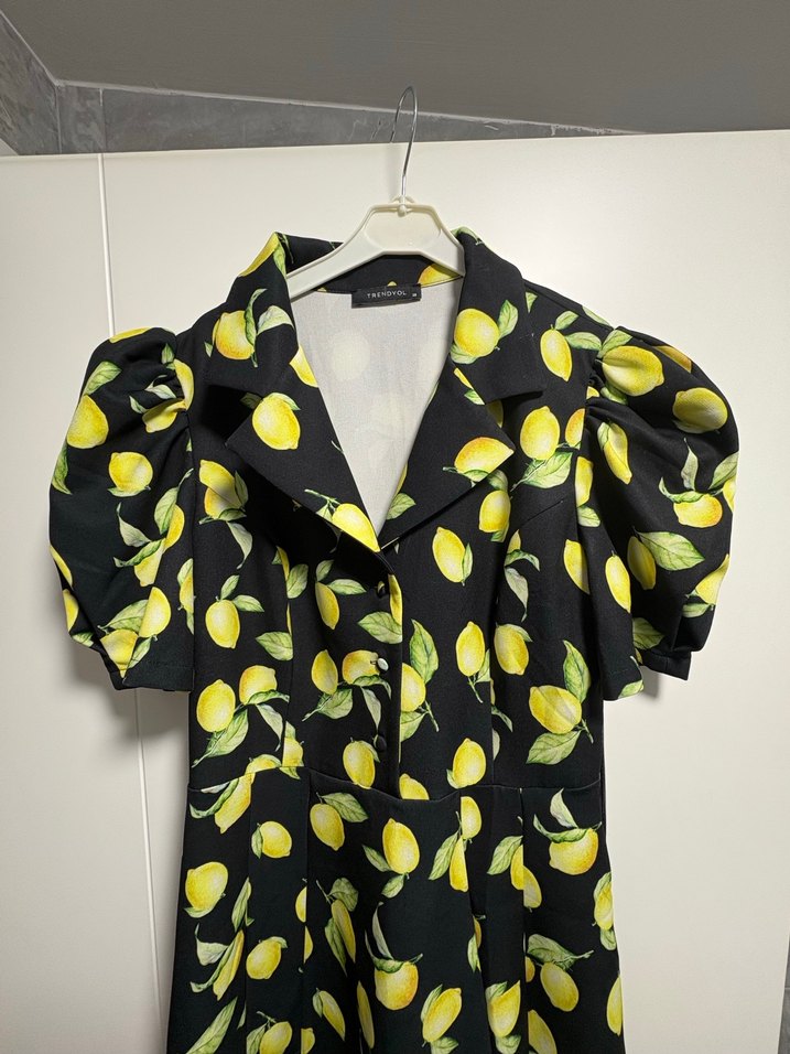 Sarı Baskılı Midi Elbise - Görsel 3