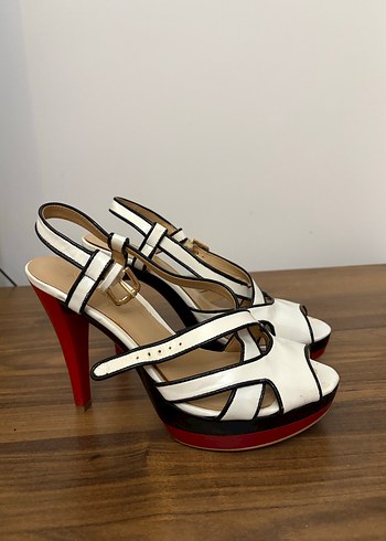 Beyaz Zebra Desenli Platform Topuklu Kadın Ayakkabı - Görsel 2