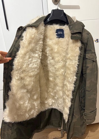 Kürk Detaylı Kamuflaj Kadın mont ceket - Görsel 2