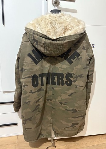 Kürk Detaylı Kamuflaj Kadın mont ceket - Görsel 4