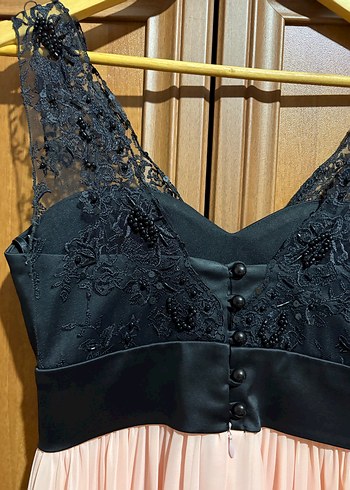 Dantel Detaylı Siyah Üst ve Pembe Uzun Elbise - Görsel 6