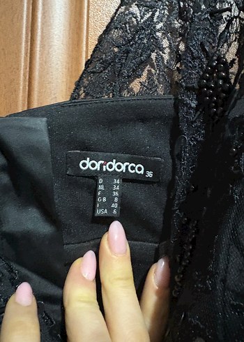 Dantel Detaylı Siyah Üst ve Pembe Uzun Elbise - Görsel 7