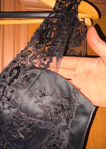 Dantel Detaylı Siyah Üst ve Pembe Uzun Elbise - Görsel 8