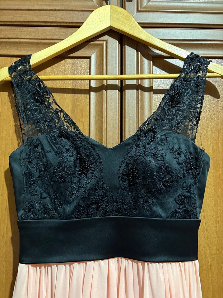 Dantel Detaylı Siyah Üst ve Pembe Uzun Elbise - Görsel 5