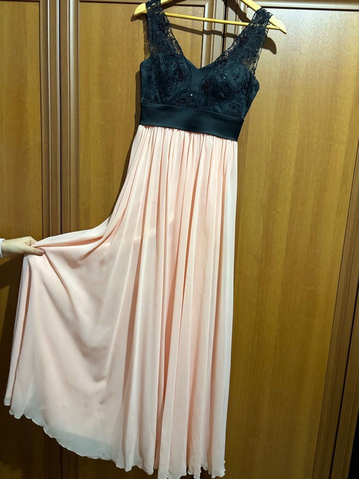 Dantel Detaylı Siyah Üst ve Pembe Uzun Elbise - Görsel 3