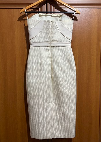 Beyaz Straplez Midi Elbise - Görsel 2