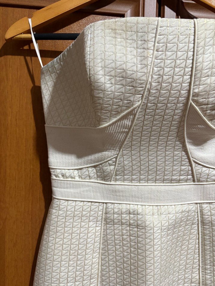 Beyaz Straplez Midi Elbise - Görsel 3