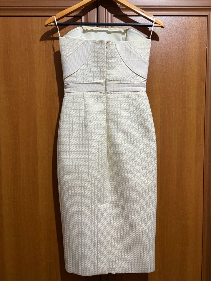 Beyaz Straplez Midi Elbise - Görsel 2