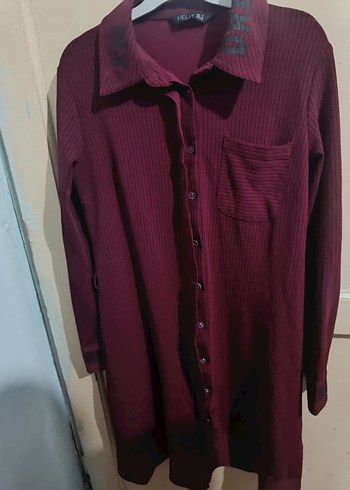 Diğer Bordo Fitilli Uzun Gomlek Elbise