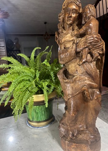 Meryem Ana Heykeli Koyu Kahverengi Ahşap Avrupa El Yapımı Figür - Görsel 2