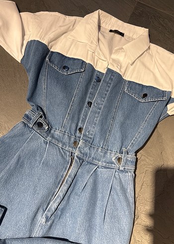 Kadın Mavi Denim Uzun Tulum - Görsel 2