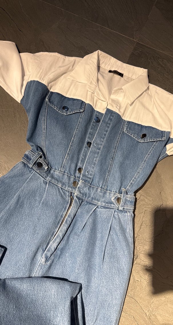 Kadın Mavi Denim Uzun Tulum - Görsel 2