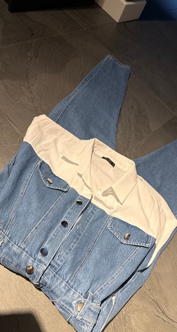 Kadın Mavi Denim Uzun Tulum - Görsel 4