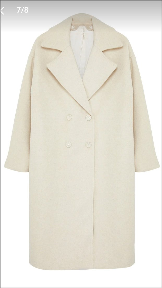 Düğmeli Bej Kadın Kaban - Görsel 5