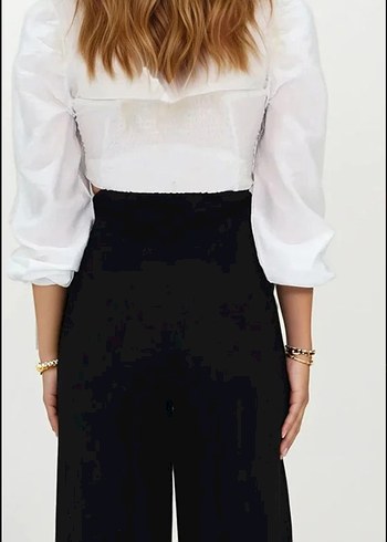 siyah keten Kadın palazzo Pantolon - Görsel 3