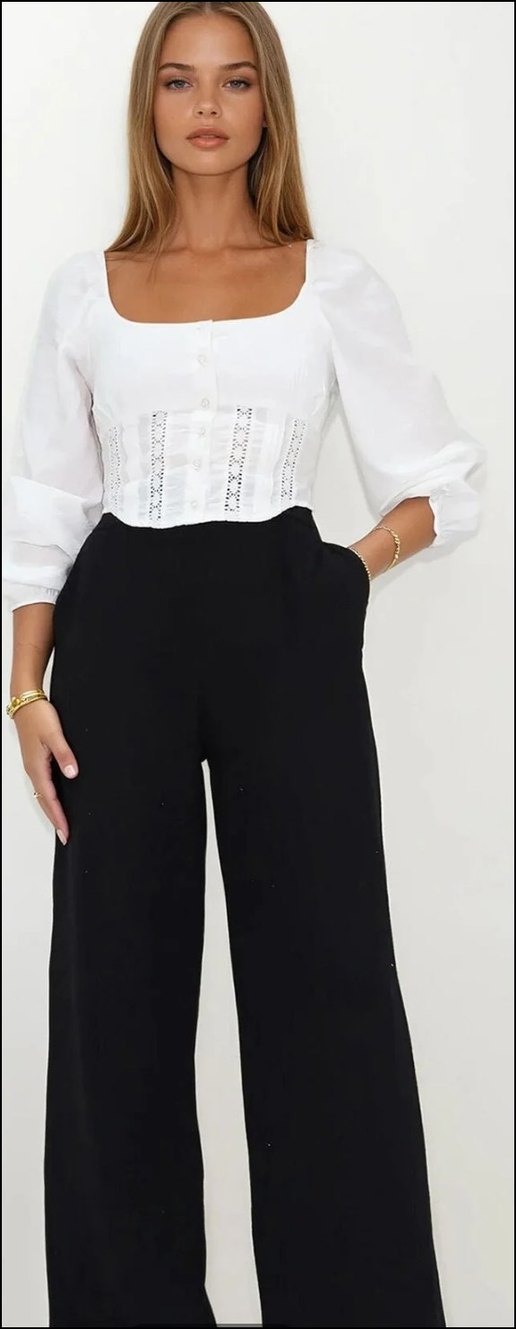 siyah keten Kadın palazzo Pantolon - Görsel 2