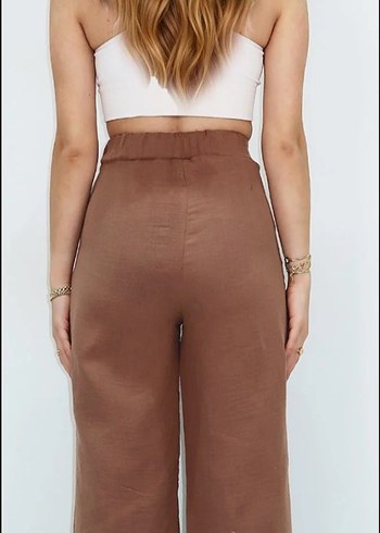 vizon  renk kadın keten palazzo pantalon - Görsel 4