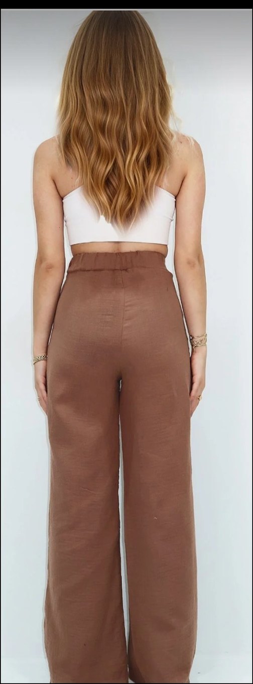 vizon  renk kadın keten palazzo pantalon - Görsel 4