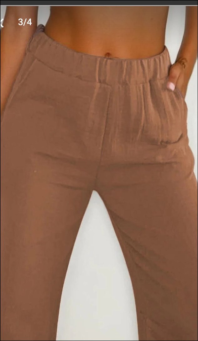 vizon  renk kadın keten palazzo pantalon - Görsel 3