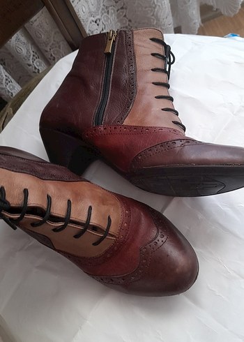 Diğer Kahverengi Deri Vintage Kadın Dolgu Topuk Bot