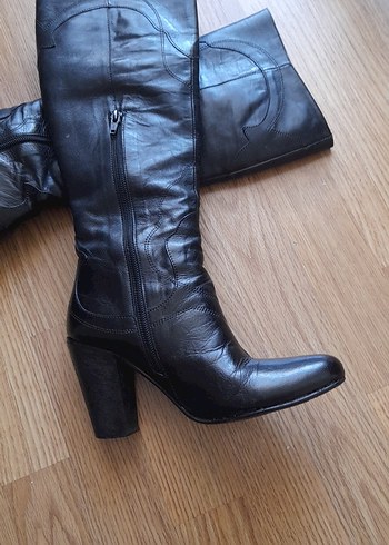 35 Beden siyah Renk Kadın Siyah Deri Dizüstü Stiletto Bot