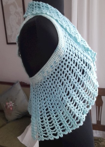 Kız Çocuk Turkuaz Dantel Örgü Bolero - Görsel 2