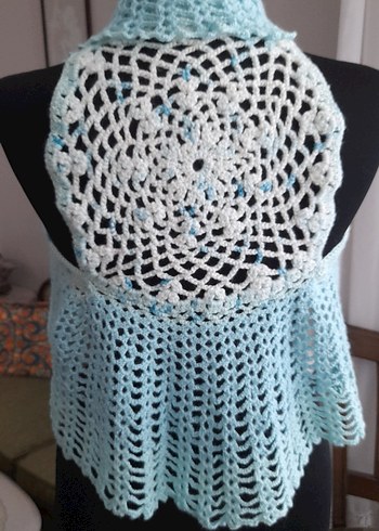 Kız Çocuk Turkuaz Dantel Örgü Bolero - Görsel 3