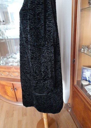 Siyah Uzun Kadın Peluş Kaban - Görsel 3