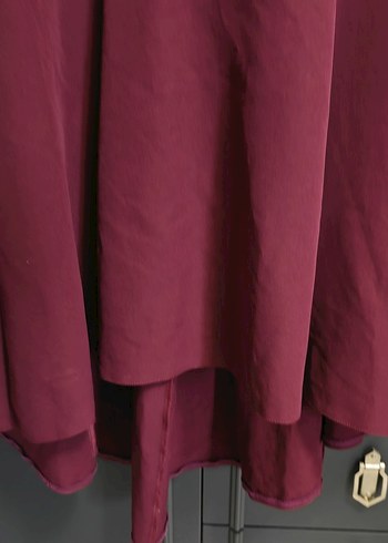 Bordo Dantel İşlemeli Uzun Abiye Elbise - Görsel 3