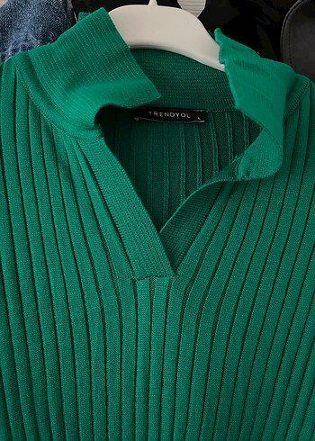 Yeşil Yüksek Yakalı Triko Midi Elbise - Görsel 3