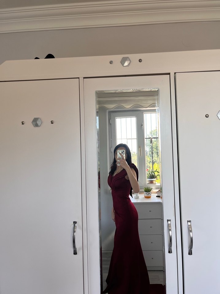 Balık model bordo elbise - Görsel 2