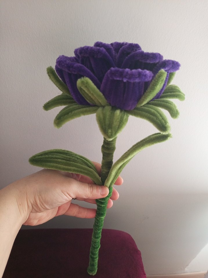 El Yapımı Mor Büyük Tel Gül - Görsel 4