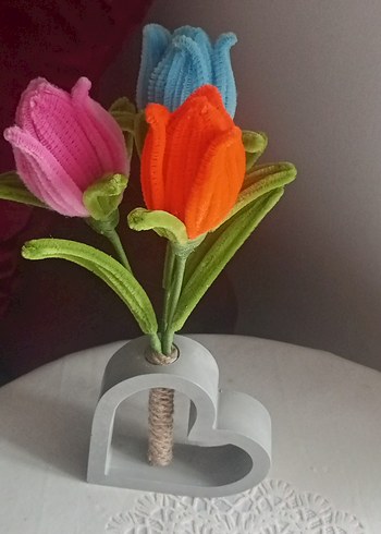 Renkli Çiçekli Kalp Şeklinde Vazo - Görsel 5