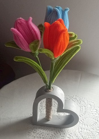 Renkli Çiçekli Kalp Şeklinde Vazo - Görsel 2