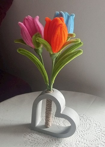 Renkli Çiçekli Kalp Şeklinde Vazo - Görsel 3