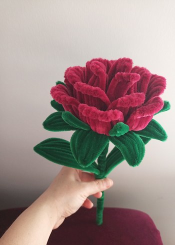 El Yapımı Bordo Büyük Tel Gül - Görsel 3