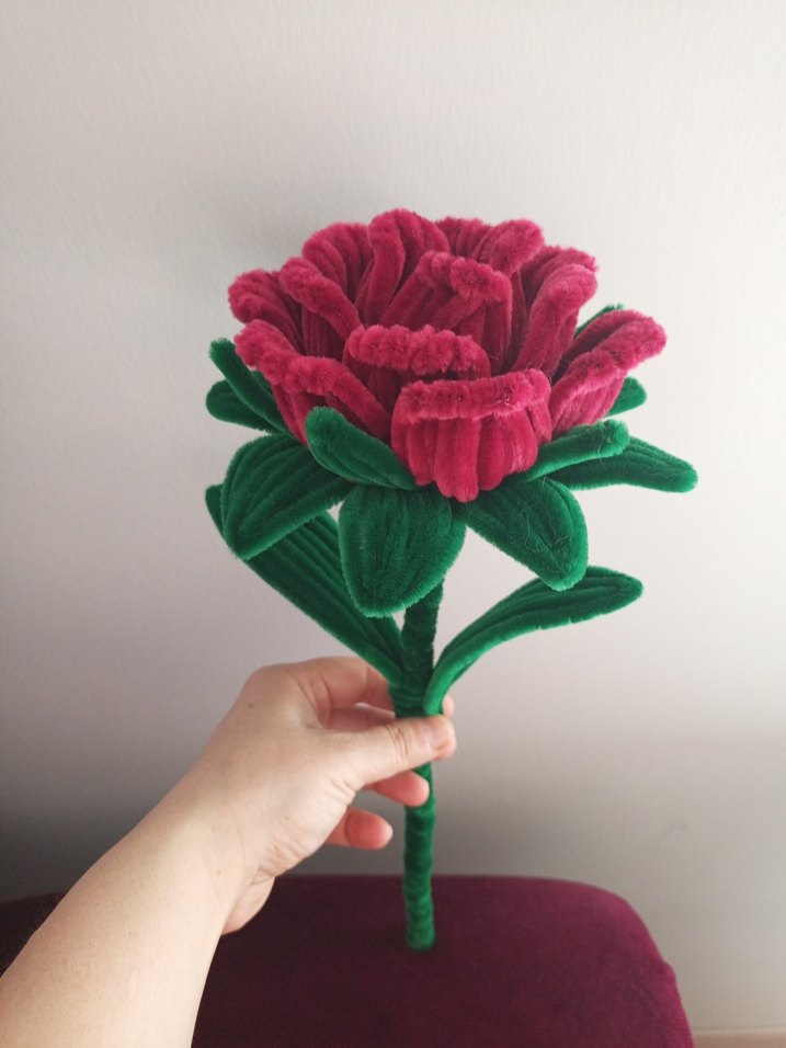 El Yapımı Bordo Büyük Tel Gül - Görsel 4