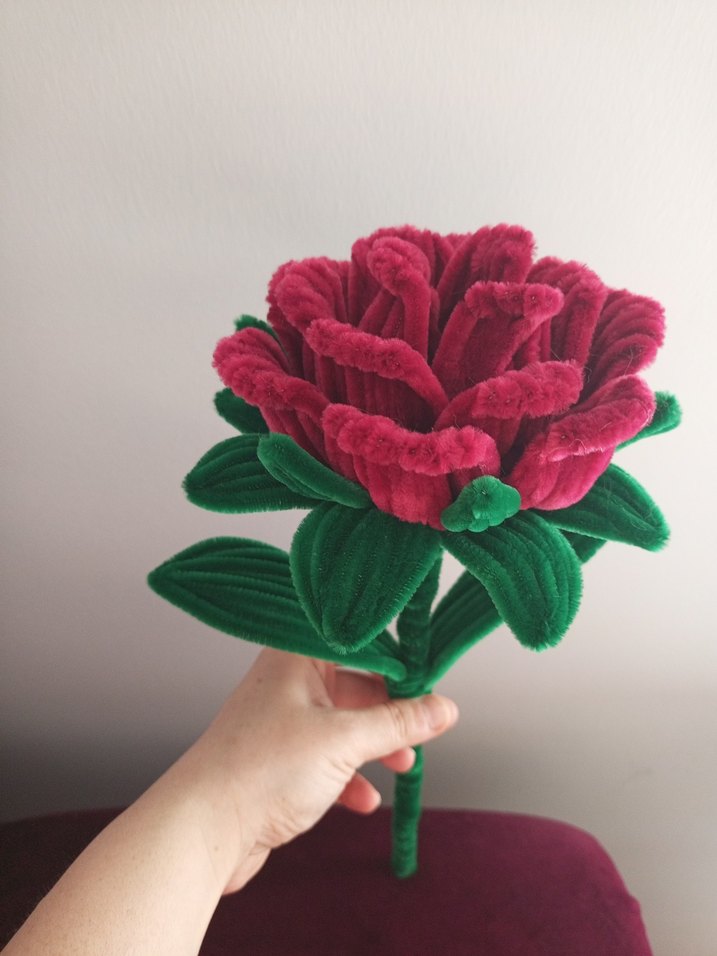 El Yapımı Bordo Büyük Tel Gül - Görsel 3