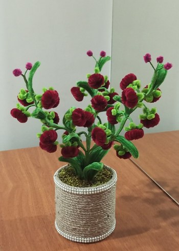 El Yapımı Kadife Tel Çiçek | Doğal İp Saksı Dekor - Görsel 7